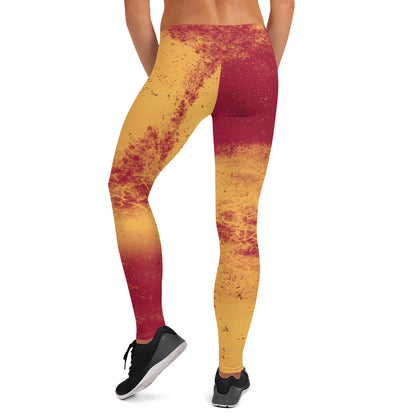 Orange and red leggings Pro Wrestling Gear for Women, Yellow Leggings, Patterned Orange Pants, Workout Pants, Spandex Gym Leggings in abstract all-over design, 80s Kitsch Red Tights