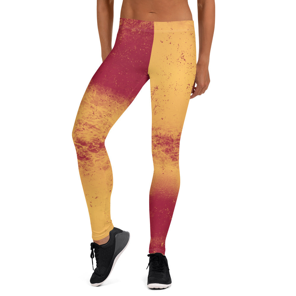 Orange and red leggings Pro Wrestling Gear for Women, Yellow Leggings, Patterned Orange Pants, Workout Pants, Spandex Gym Leggings in abstract all-over design, 80s Kitsch Red Tights