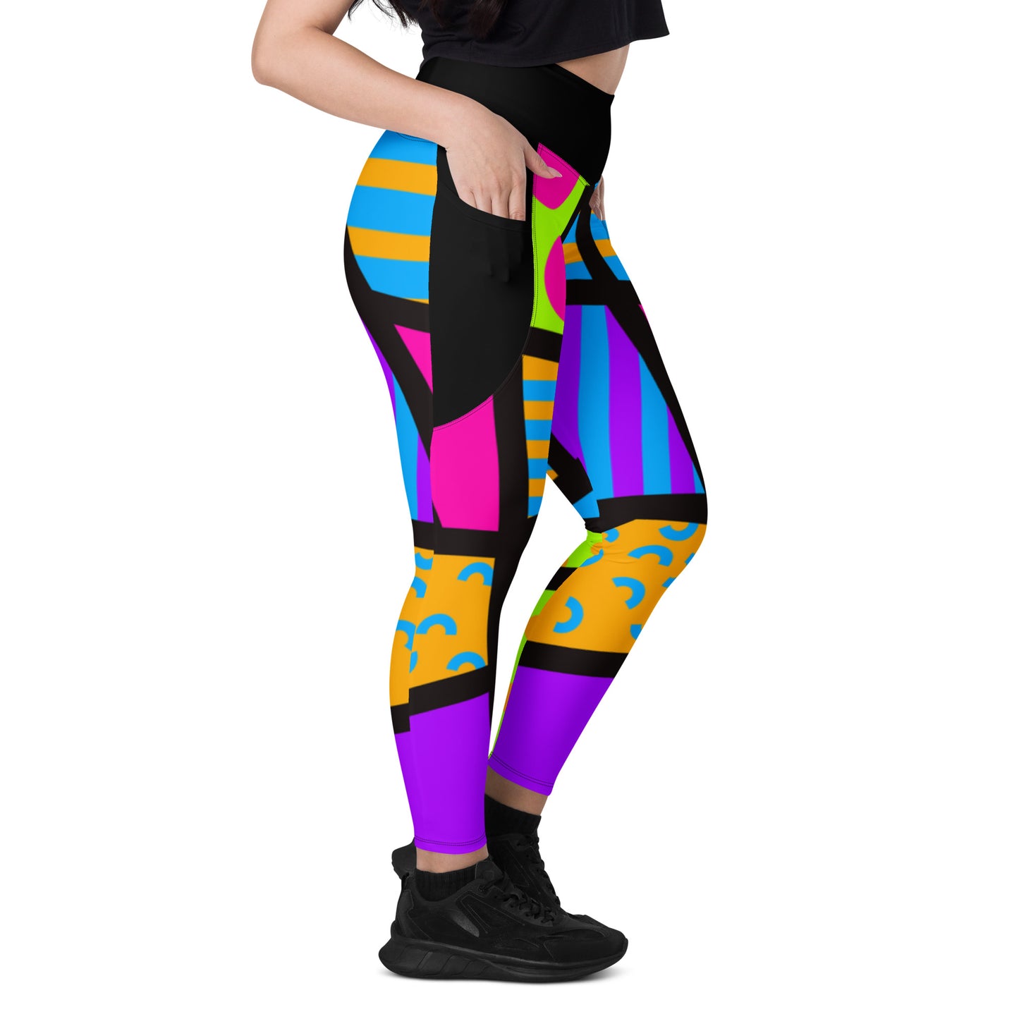 Harajuku Leggings with Pockets | Colorful Geometric Print Running Tights | Patterned Festival Meggings | Clubbing Outfit | Athleisure Meggs