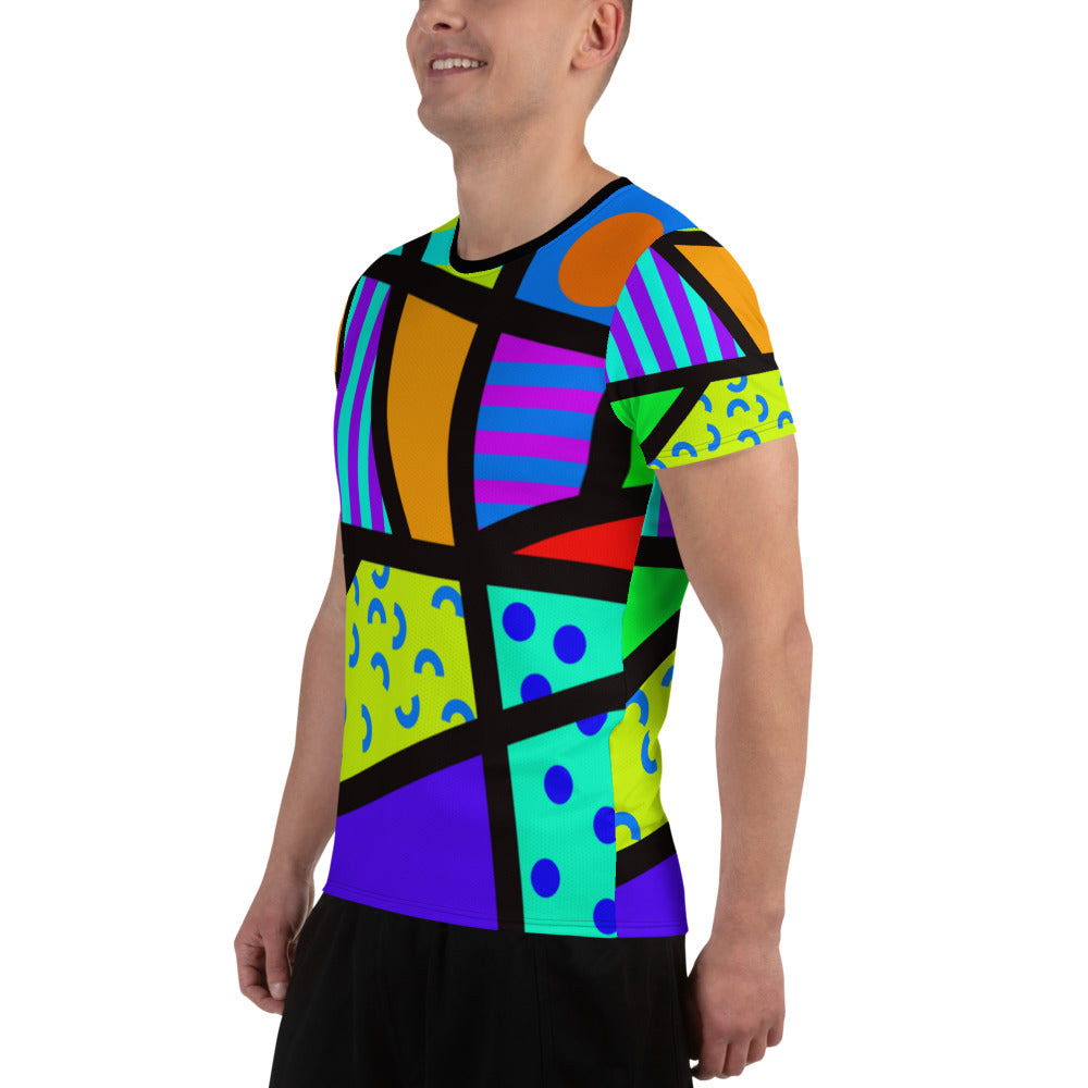 Mens Athletic T-shirt, Memphis Harajuku Rainbow