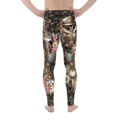 Mens Leggings Steampunk Horology Pants, Fashion Meggings, BJJ Grappling Spats, Pro Wrestling Tights, Rave Gear, Clubbing Outfit, Running tights for watch geeks and perpetual calendar fans. Jules Verne vibes. Clockwork all-over pattern guys leggings.