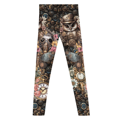 Mens Leggings Steampunk Horology Pants, Fashion Meggings, BJJ Grappling Spats, Pro Wrestling Tights, Rave Gear, Clubbing Outfit, Running tights for watch geeks and perpetual calendar fans. Jules Verne vibes. Clockwork all-over pattern guys leggings.