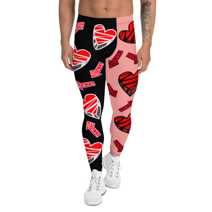 Mens Leggings Wrestling Gear Meggings for Guys, Retro Hearts Gym Meggs, Vibrant Alternative Clothing for Men, Halloween Dance Tights. Broken hearts, anime funny wrestler weightlifter leggings for men in black red white orange.