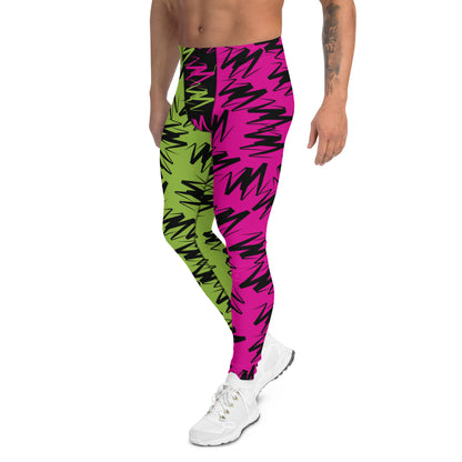 Mens Leggings, Zigzags Color Block Pink