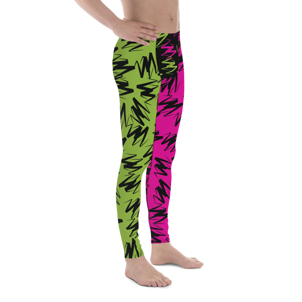 Mens Leggings, Zigzags Color Block Pink