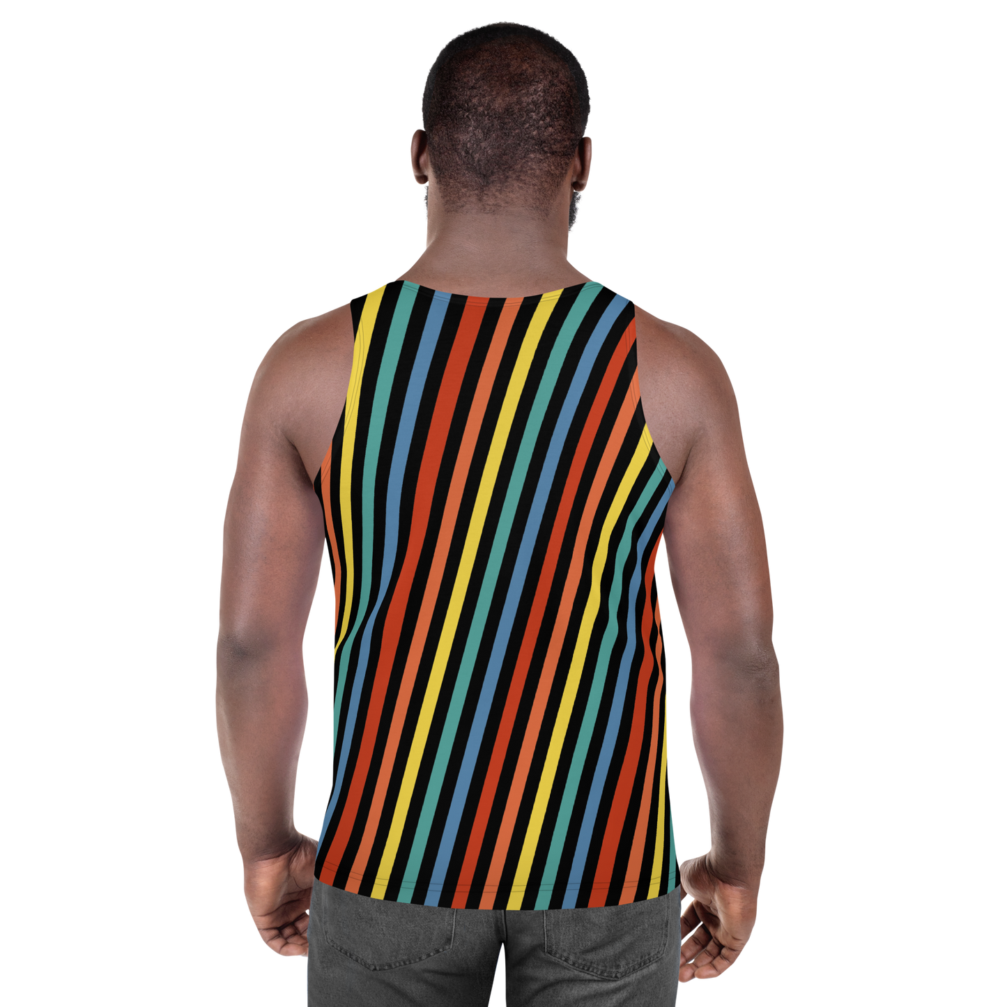 Festival Men&#39;s Tank Top, Stripy Wrestling Style Performance Sports Vest, Rainbowcore Striped Fashion Top, Rave Gear Clubbing Outfit