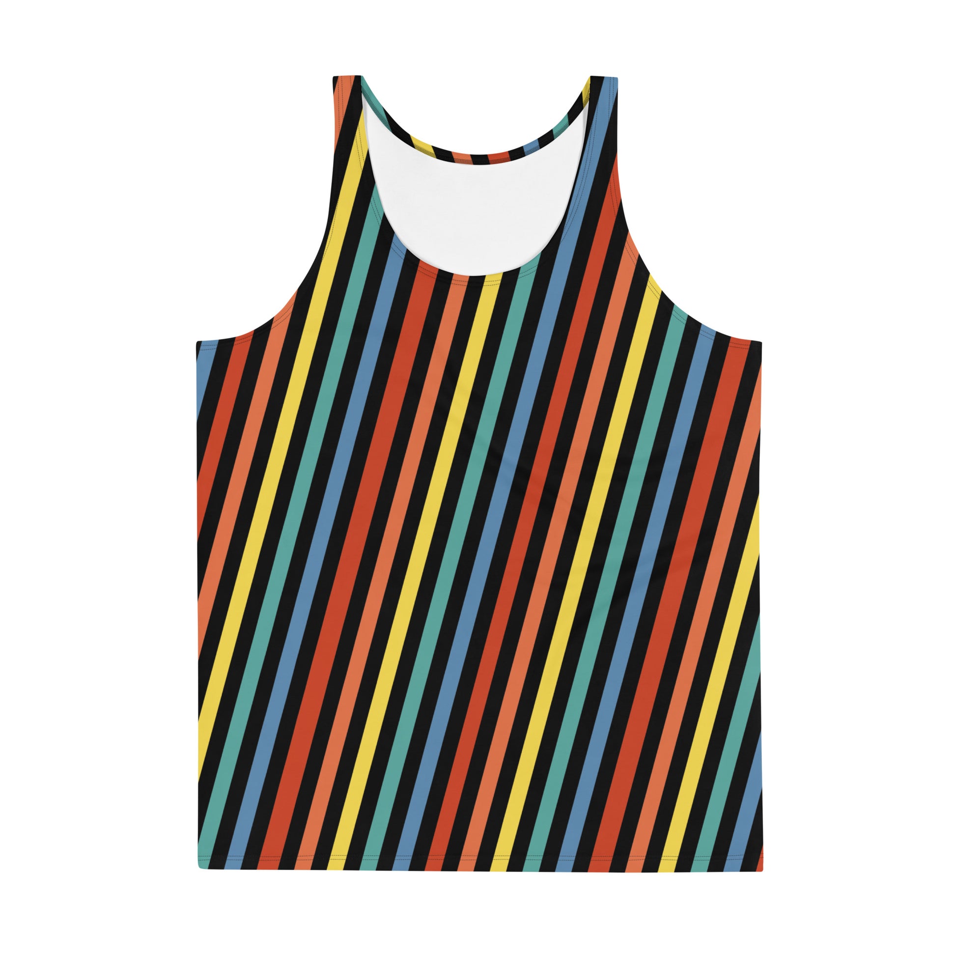 Festival Men&#39;s Tank Top, Stripy Wrestling Style Performance Sports Vest, Rainbowcore Striped Fashion Top, Rave Gear Clubbing Outfit