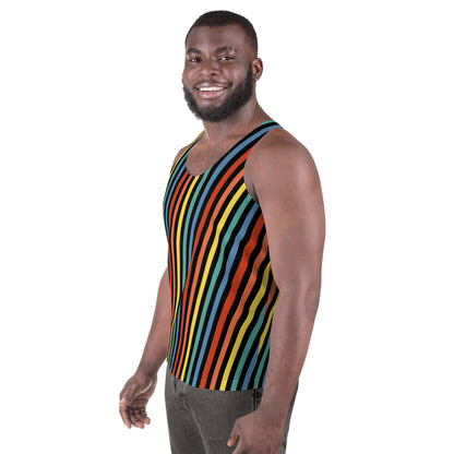 Festival Men&#39;s Tank Top, Stripy Wrestling Style Performance Sports Vest, Rainbowcore Striped Fashion Top, Rave Gear Clubbing Outfit