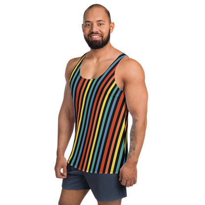 Festival Men&#39;s Tank Top, Stripy Wrestling Style Performance Sports Vest, Rainbowcore Striped Fashion Top, Rave Gear Clubbing Outfit