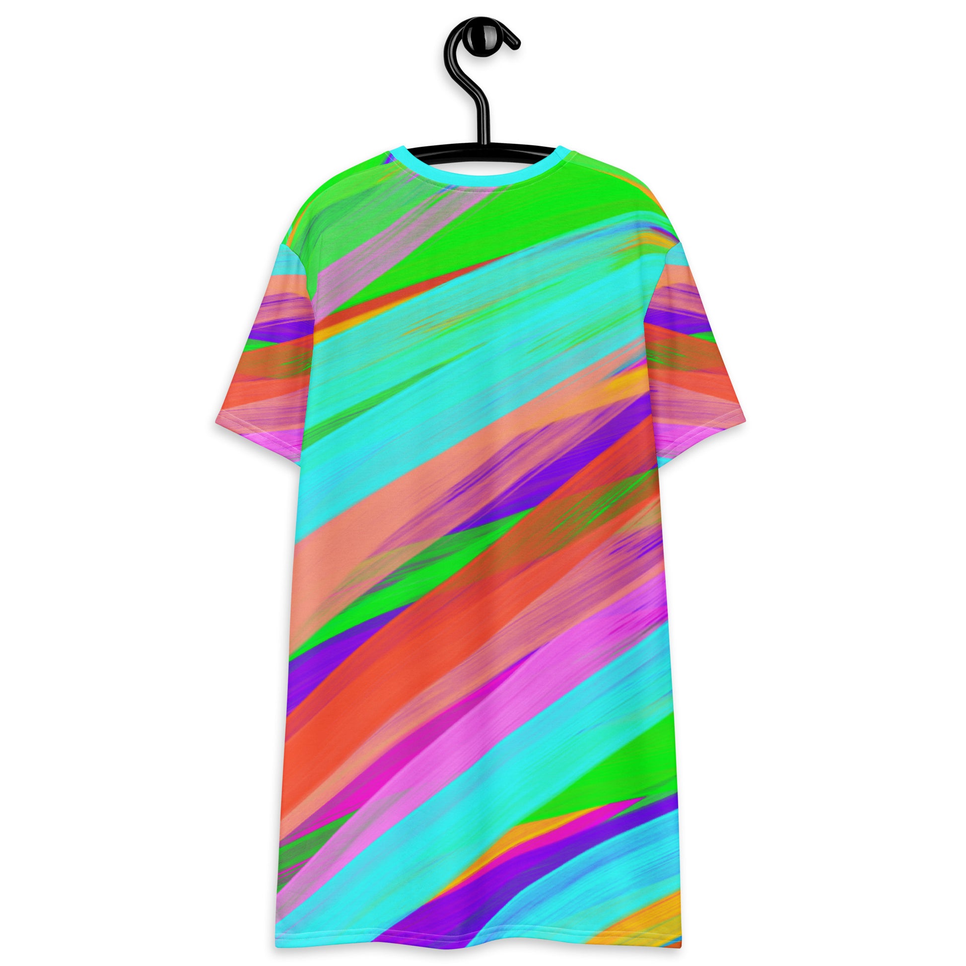 Harajuku oversize t-shirt dress in hedeko kei bright colourful paint stripes. Wearable art. Yume kawaii fashion, clubbing outfit. Stripy ravewear and clubbing outfit. Rainbowcore aesthetic