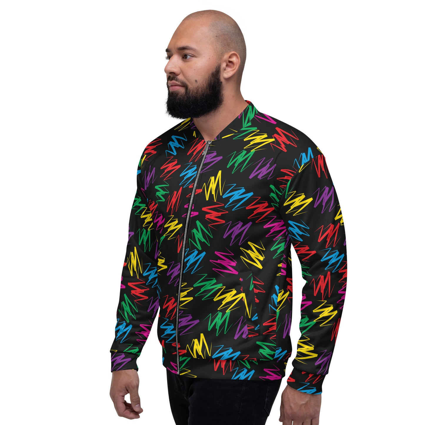 Unisex Bomber Jacket, Zigzags Rainbow