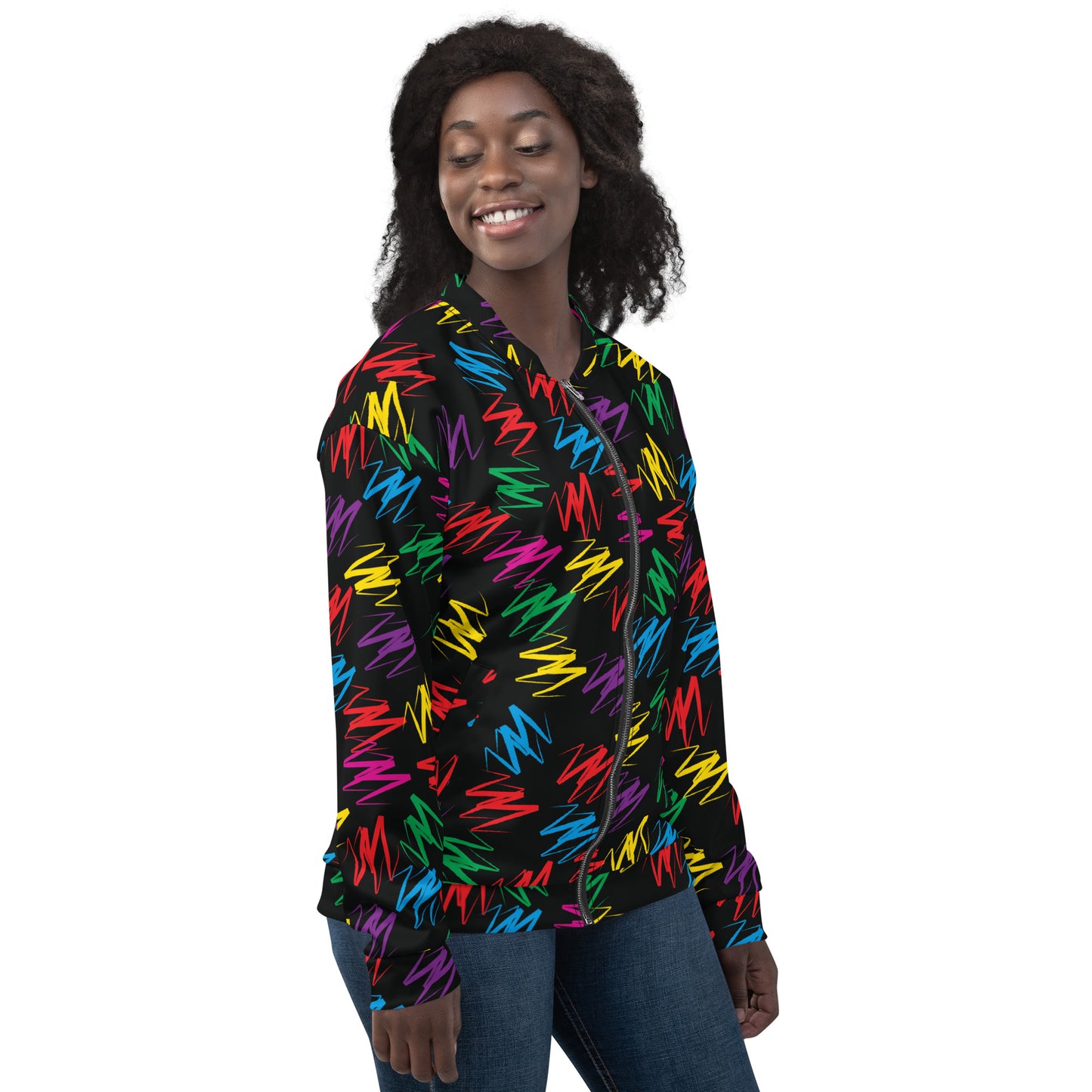 Unisex Bomber Jacket, Zigzags Rainbow