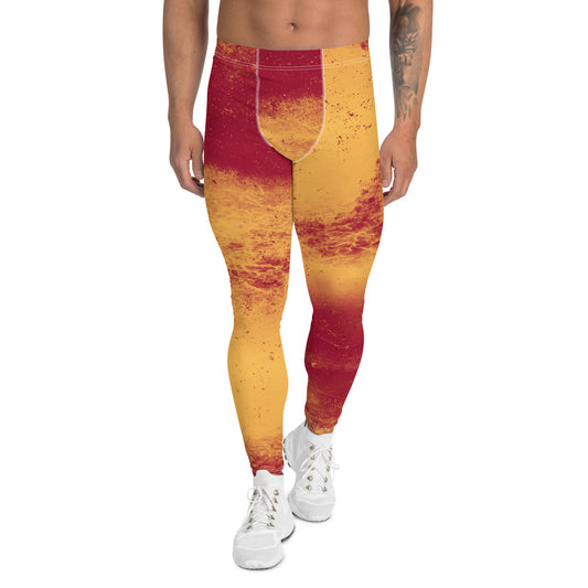 Orange and red mens patterned Leggings Pro Wrestling Gear, Yellow Leggings, Patterned Orange Pants, Workout Meggings, Spandex Gym Leggings, 80s Kitsch Red Tights in abstract all-over design