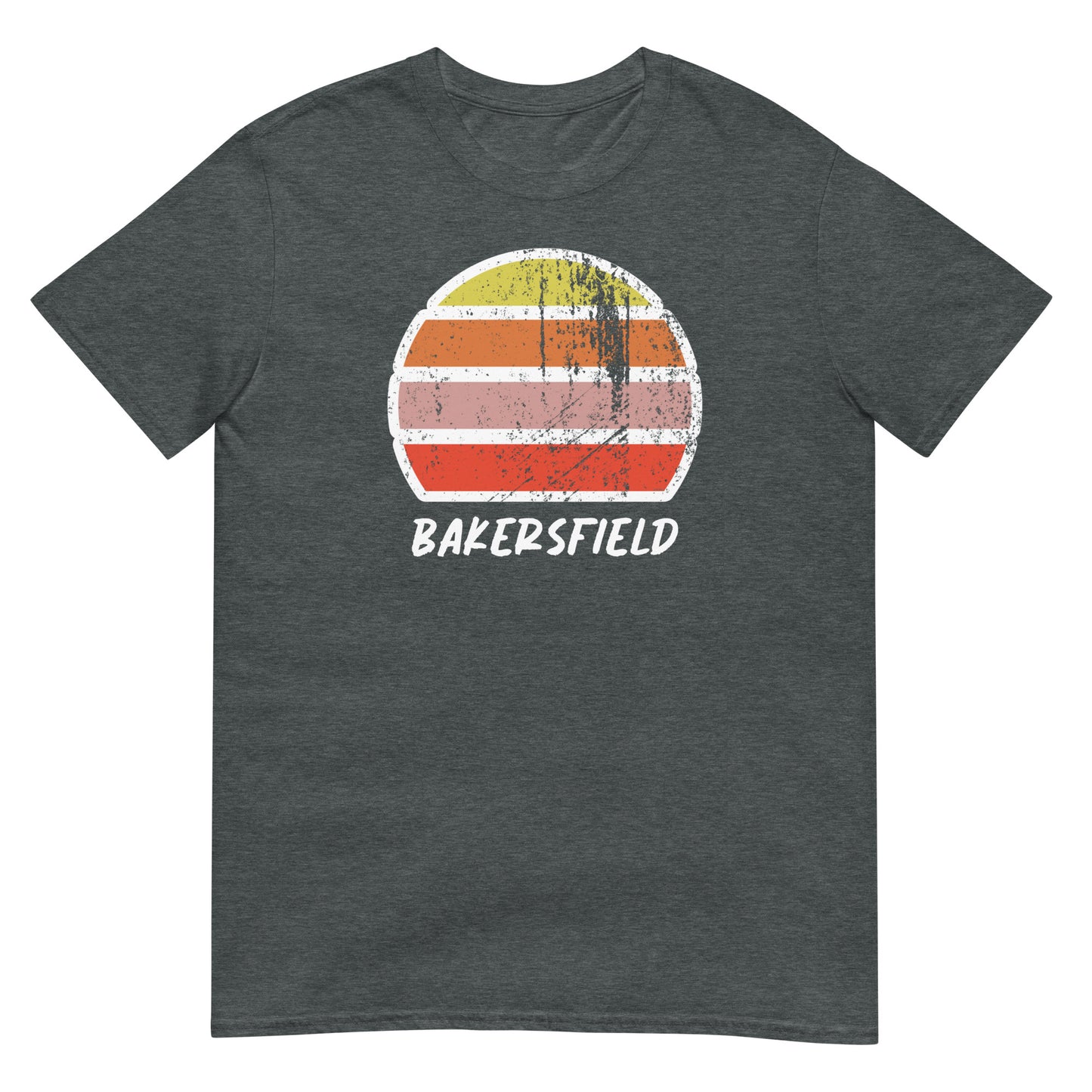 vintage sunset distressed t-shirt bakersfield california dark heather