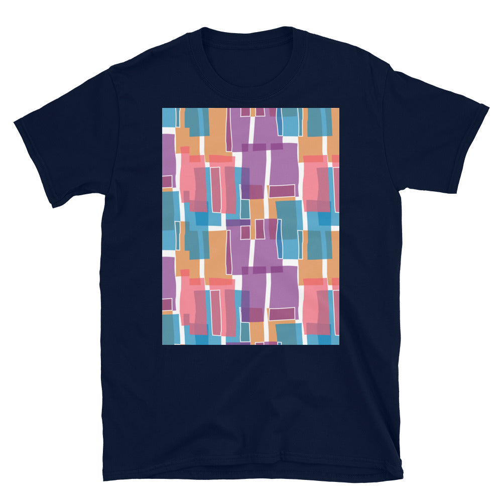 Patterned Short-Sleeve Unisex T-Shirt | Purple 60s Style | Mid Century Geometric