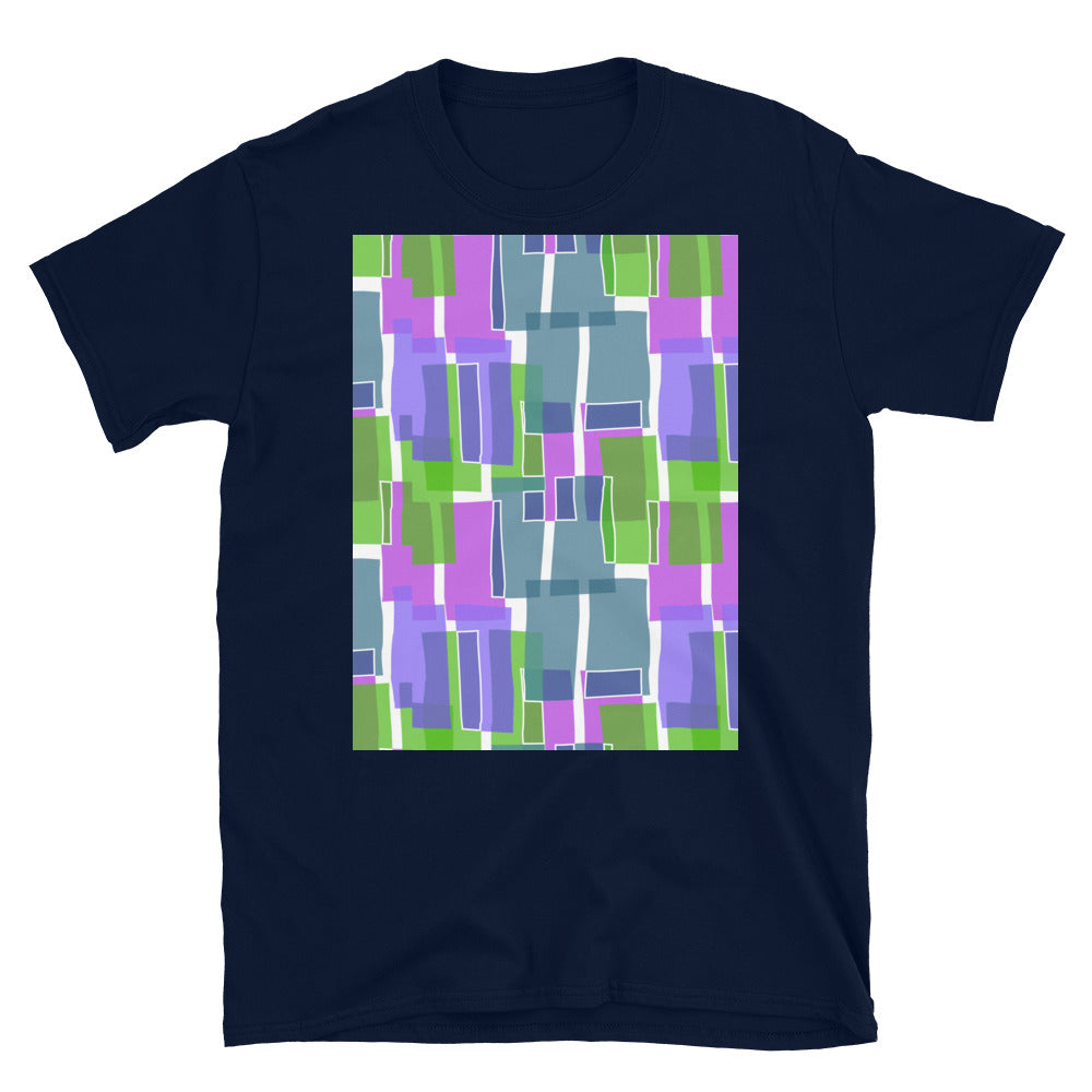 Patterned Short-Sleeve Unisex T-Shirt | Teal 60s Style | Mid Century Geometric