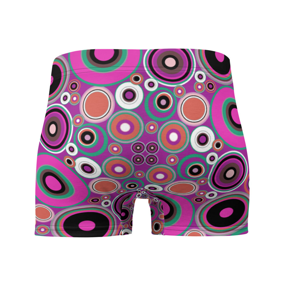 Luxury feel 60s mid-century modern retro style boxer briefs with a pink tones abstract circular shapes pattern design by BillingtonPix