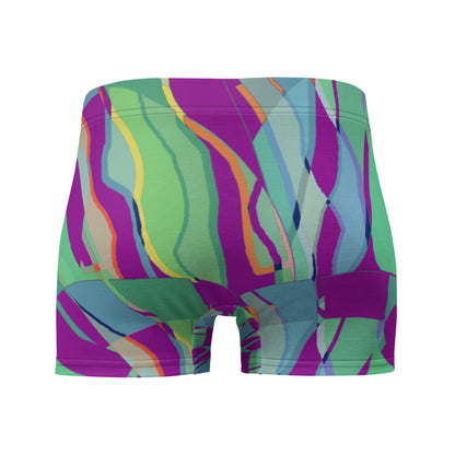 Luxury feel Purple Contemporary Retro Abstract Victorian Style Patterned mens boxer briefs with a groovy psychedelic purple, green and blue tones in the retro surface pattern design by BillingtonPix