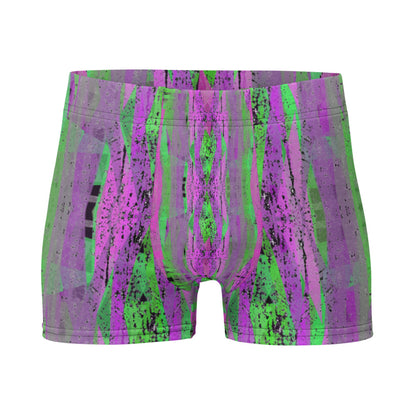 Luxury feel Pink Contemporary Retro Victorian Style Geometric Patterned male boxers with a groovy psychedelic pink and green tones in the abstract surface pattern design by BillingtonPix