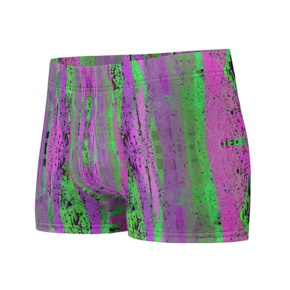 Luxury feel Pink Contemporary Retro Victorian Style Geometric Patterned male boxers with a groovy psychedelic pink and green tones in the abstract surface pattern design by BillingtonPix