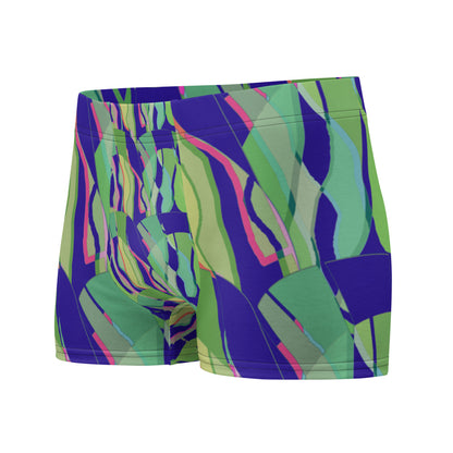 Luxury feel Navy Contemporary Retro Abstract Victorian Style Patterned mens boxer briefs with a groovy psychedelic navy, green and pink tones in the retro surface pattern design by BillingtonPix