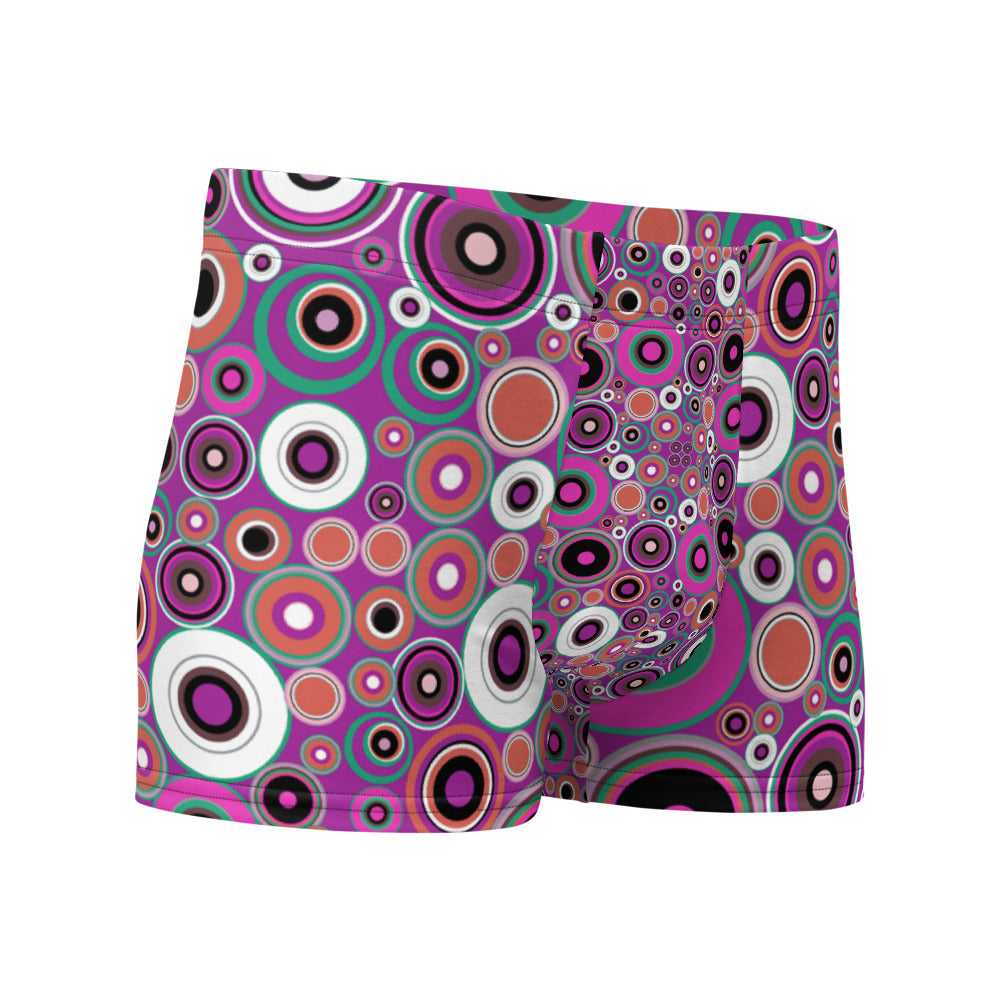 Luxury feel 60s mid-century modern retro style boxer briefs with a pink tones abstract circular shapes pattern design by BillingtonPix