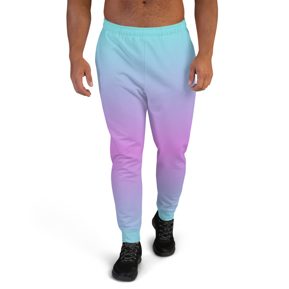 Vaporwave style men's joggers in a gradient alternating colour of purple and turquoise blue by BillingtonPix