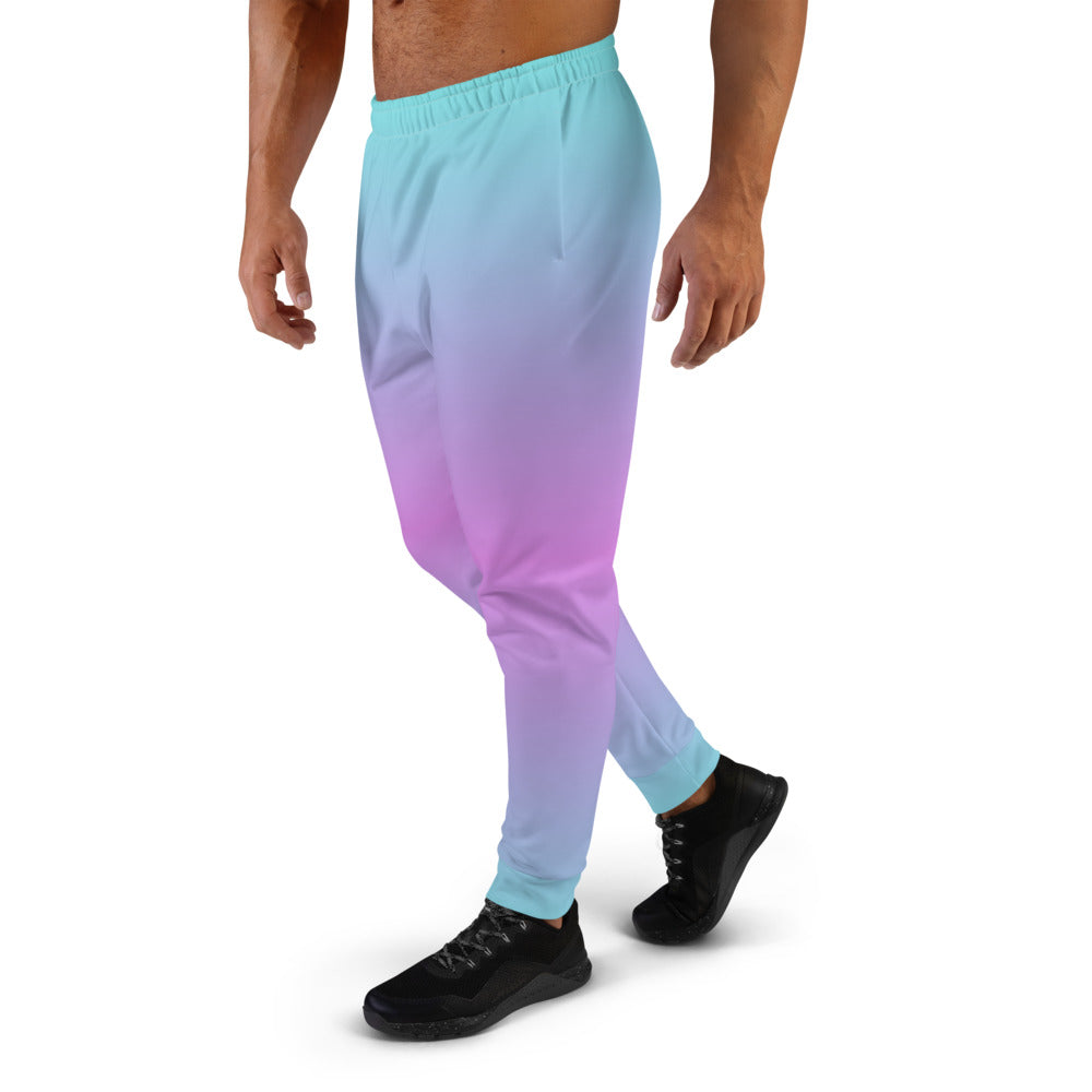 Vaporwave style men's joggers in a gradient alternating colour of purple and turquoise blue by BillingtonPix