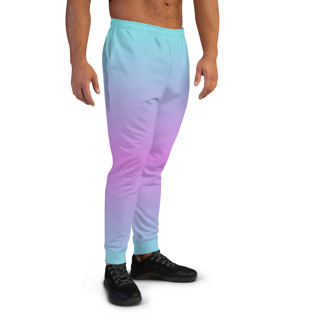 Vaporwave style men's joggers in a gradient alternating colour of purple and turquoise blue by BillingtonPix