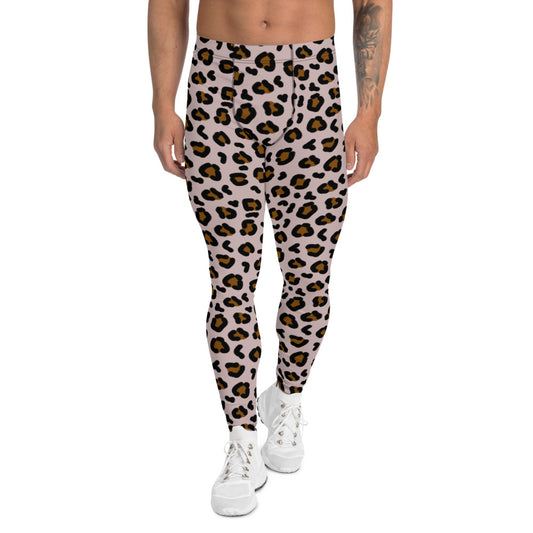 All-over printed men's leggings with a pink and brown leopardskin design by BillingtonPix