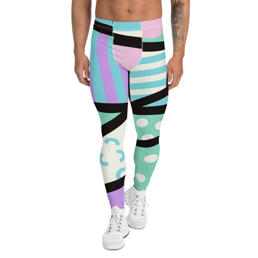 Pastel Kei Yami Kawaii Harajuku fashion meggings or gym leggings for men with pastel blue, pink, cream, purple and green with a black overlay on these Pastel Goth gym leggings and festival pants by BillingtonPix