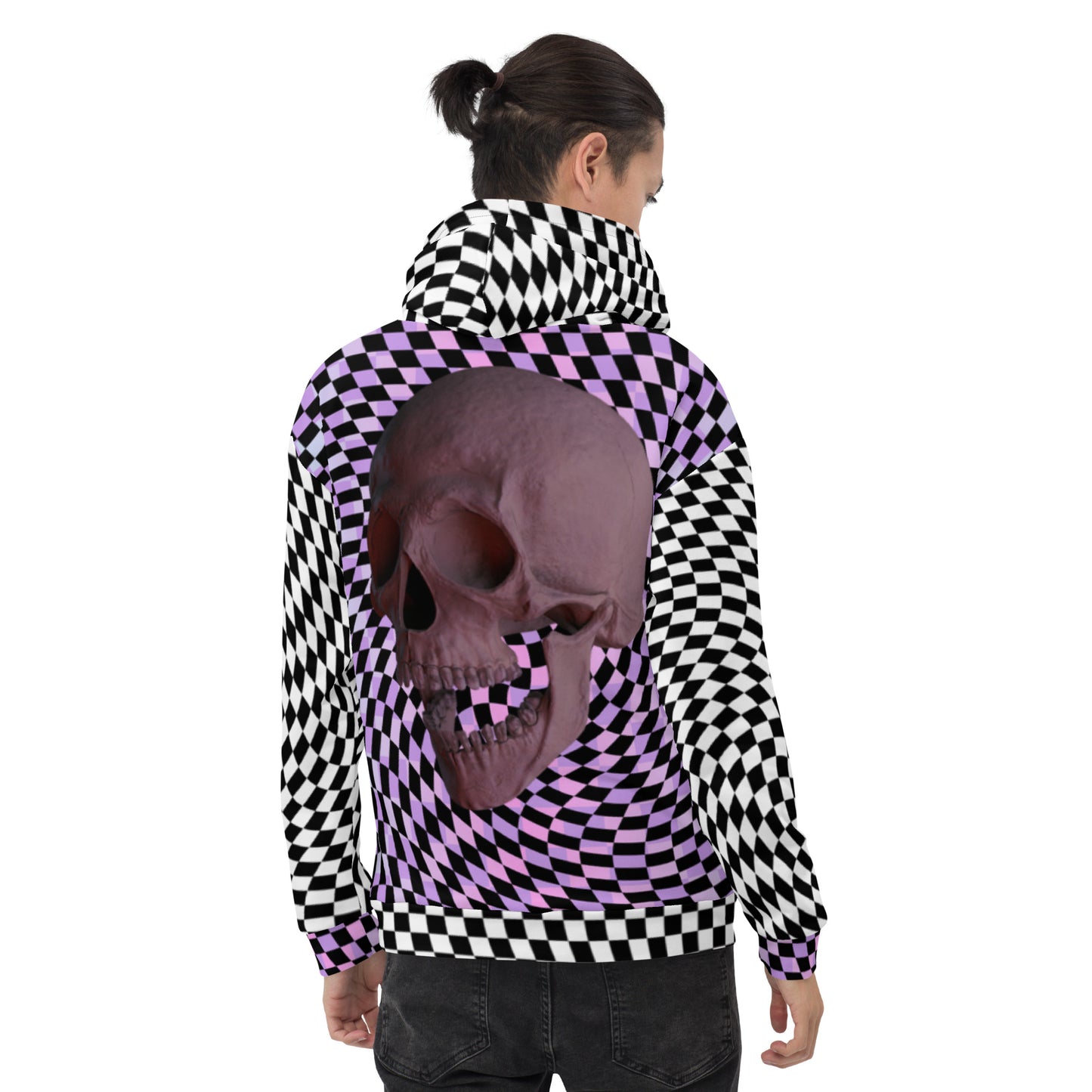 Unisex Hoodie, Glitch Checked Skull