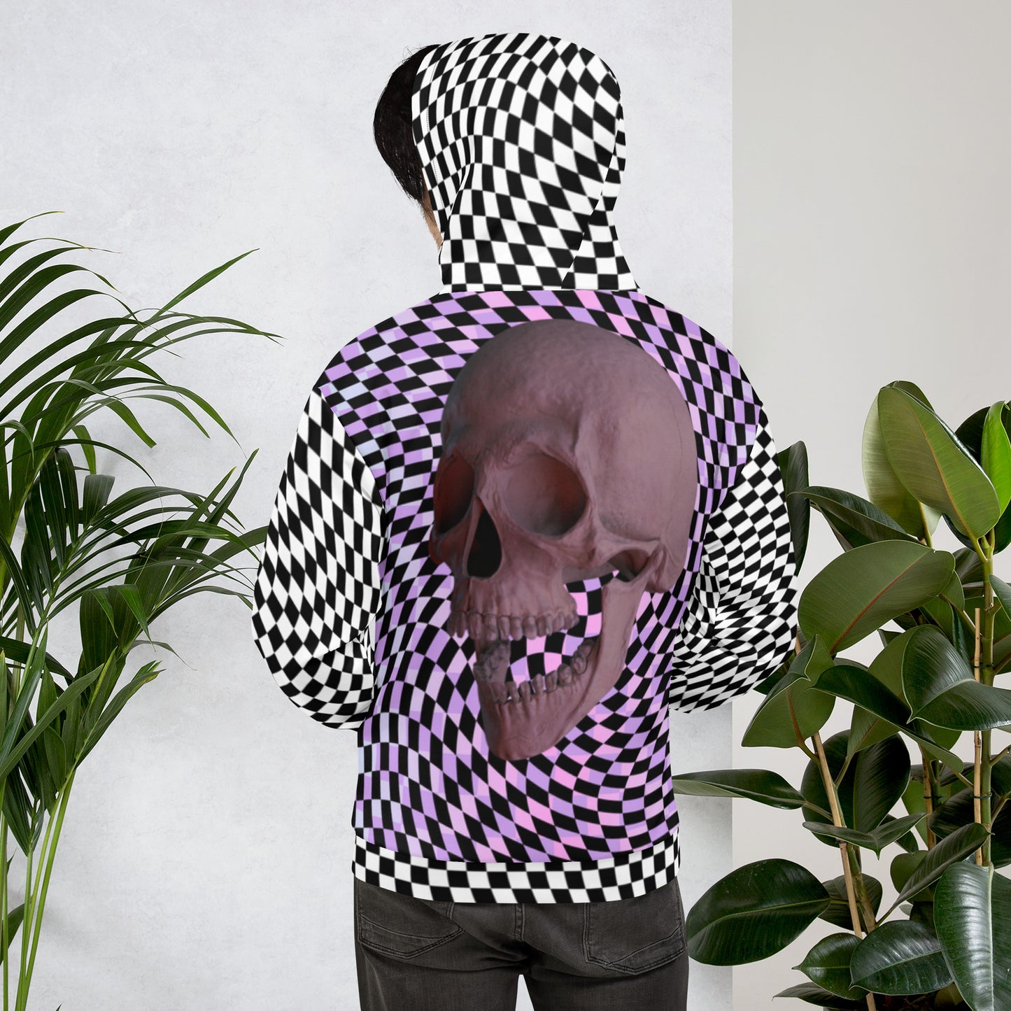 Unisex Hoodie, Glitch Checked Skull