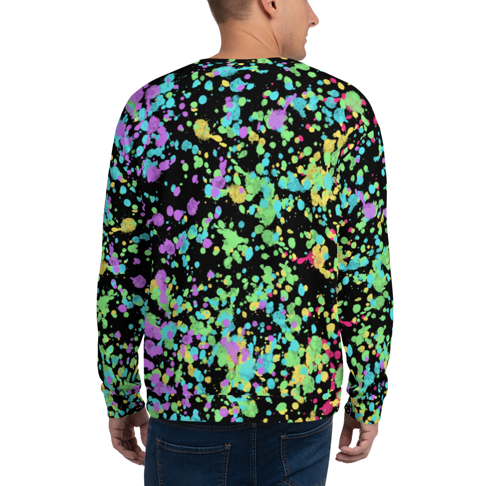 LGBT shirt with rainbow flag ink splats against a black background on this unisex sweatshirt pullover by BillingtonPix