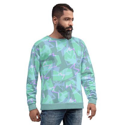 90s Memphis Vaporwave style sweatshirt jumper in blue, green, turquoise and pink on this retro style patterned sweatshirt sweater by BillingtonPix