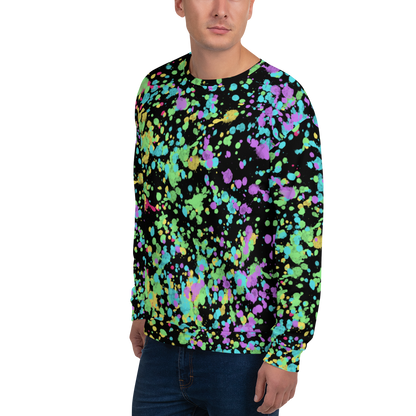 LGBT shirt with rainbow flag ink splats against a black background on this unisex sweatshirt pullover by BillingtonPix