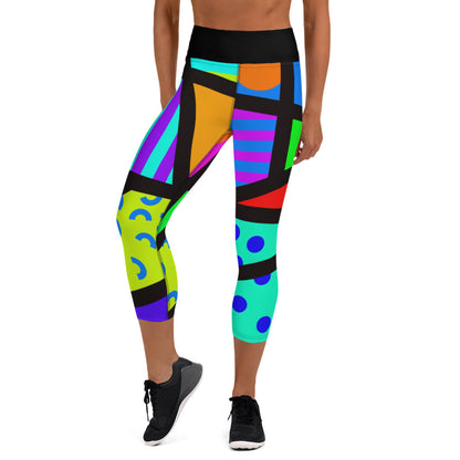 Yoga Capri Leggings, Memphis Harajuku Rainbow