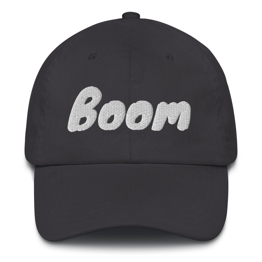 Slogan dad hat with the message Boom on this cotton cap by BillingtonPix