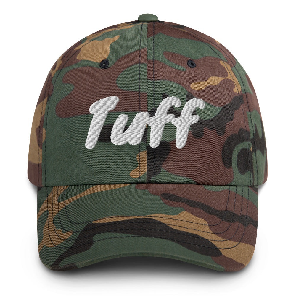 Slogan dad hat with the message Tuff embroidered in front of this cap by BillingtonPix