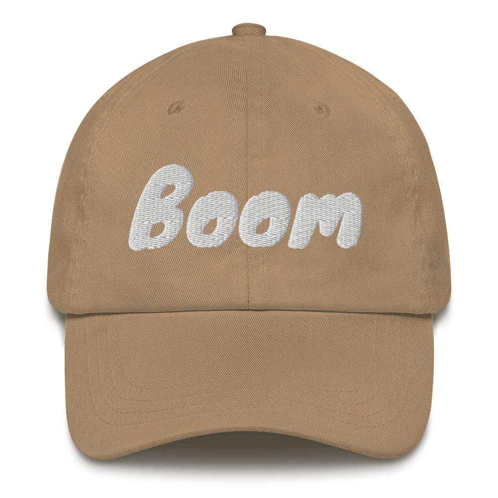 Slogan dad hat with the message Boom on this cotton cap by BillingtonPix