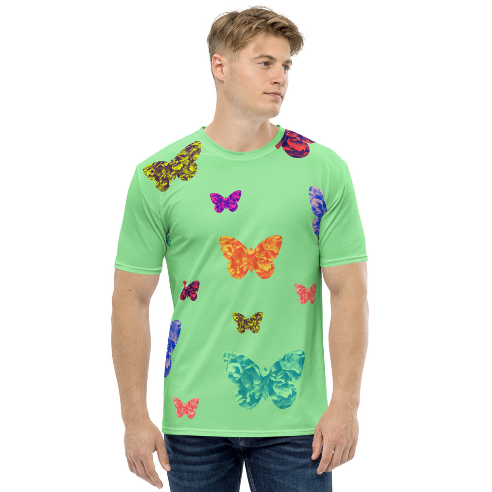 Mens light green t-shirt with colorful butterflies