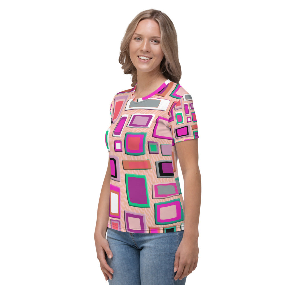 Pink  mid-century style geometric design t-shirt