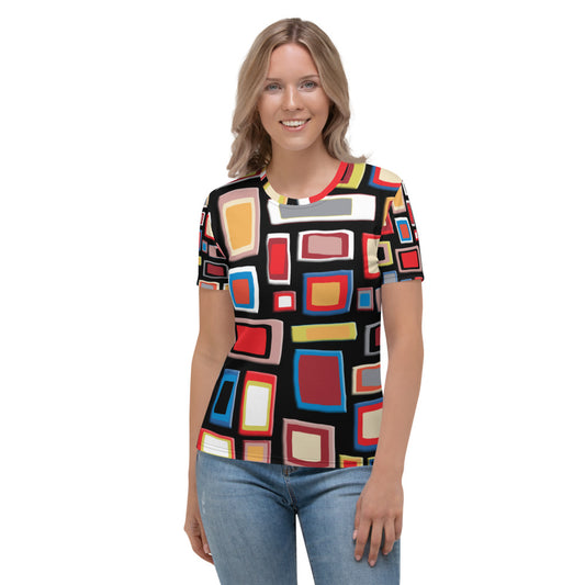 Black mid-century style geometric design t-shirt