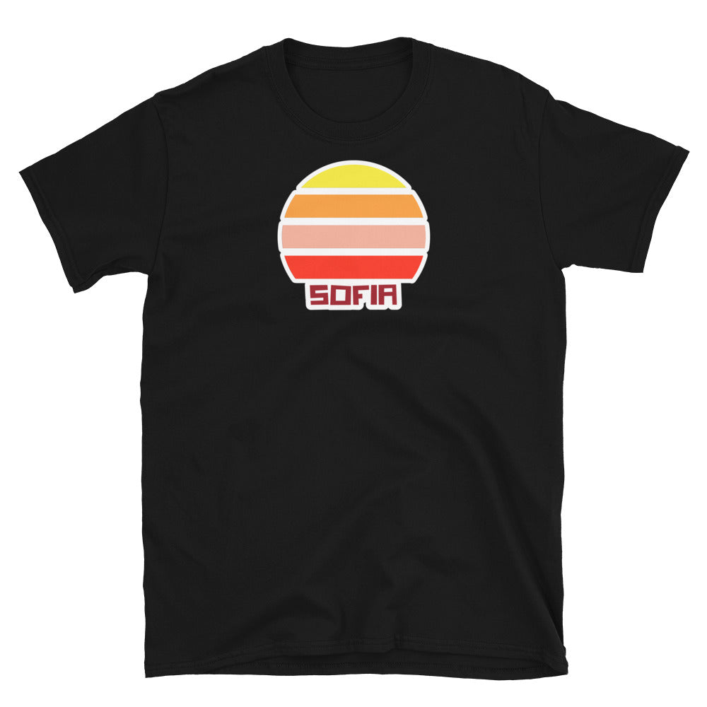 retro vintage sunset style t-shirt entitled Sofia in black