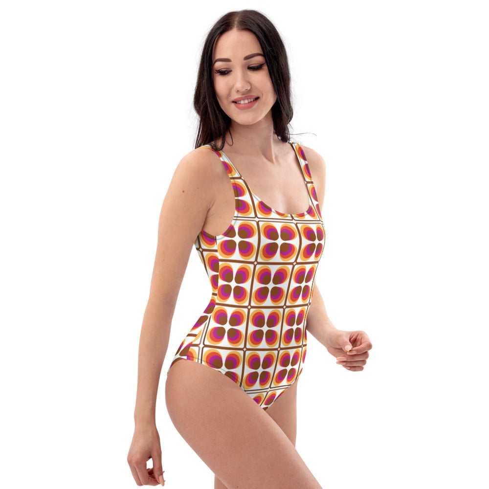 One-Piece Swimsuit | Yellow Brown Seventies Retro Style