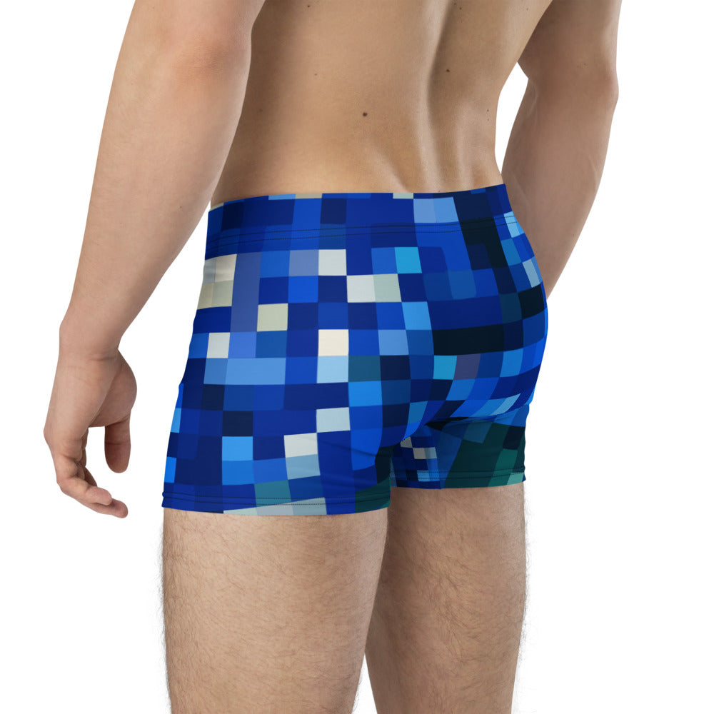 Men's blue checked boxer briefs underwear