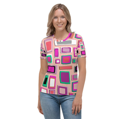 Pink  mid-century style geometric design t-shirt