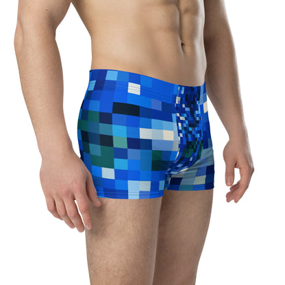 Men's blue checked boxer briefs underwear