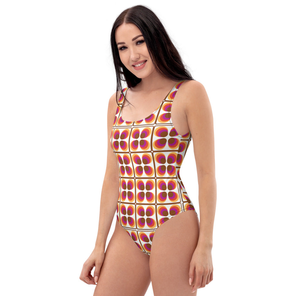 One-Piece Swimsuit | Yellow Brown Seventies Retro Style