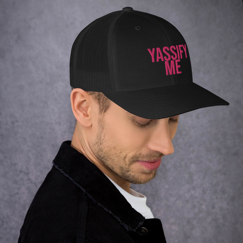 Funny Yassify Yassification retro truckers cap in black by BillingtonPix